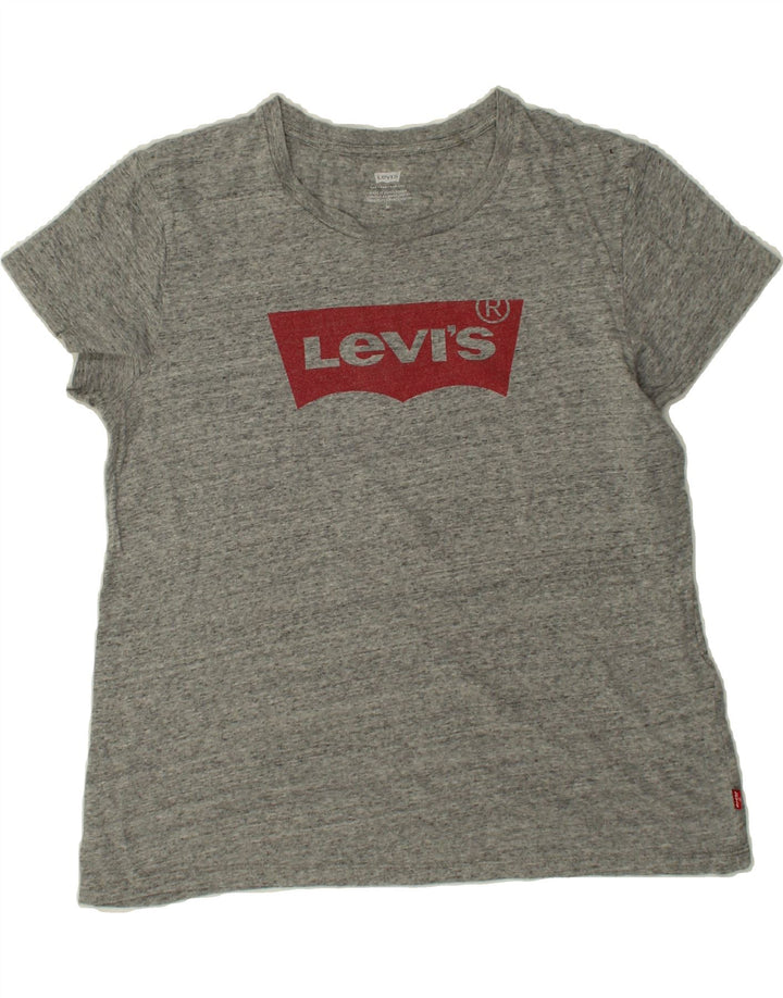 LEVI'S Womens Graphic T-Shirt Top UK 14 Medium Grey Flecked Cotton Vintage Levi's and Second-Hand Levi's from Messina Hembry 