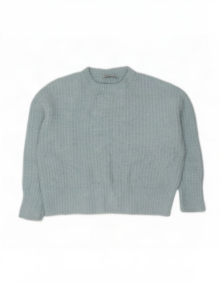 Zara Womens Oversized Crew Neck Jumper Sweater UK 14 Medium Blue Polyester