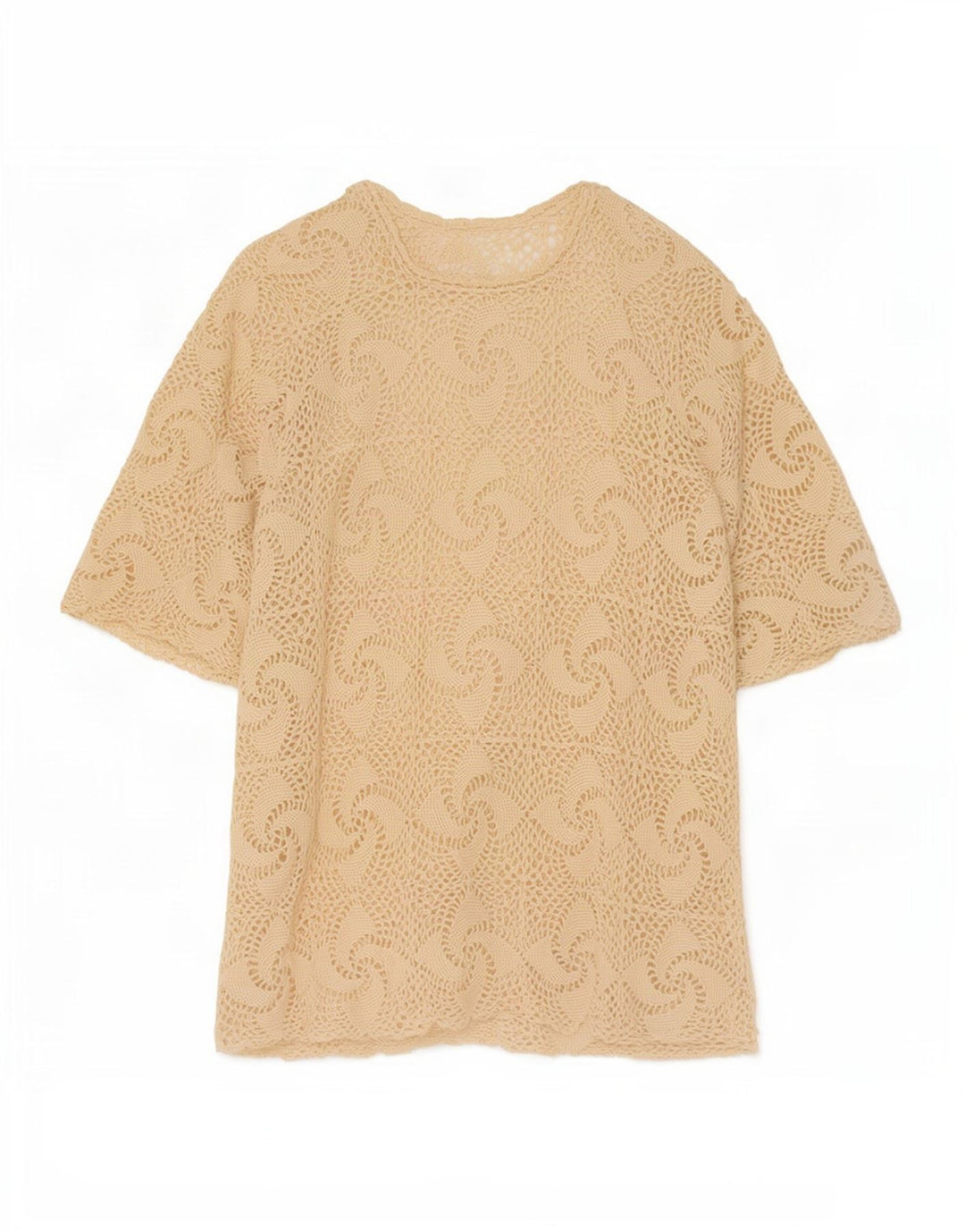 Vintage Womens Crochet Blouse Top UK 16 Large Beige