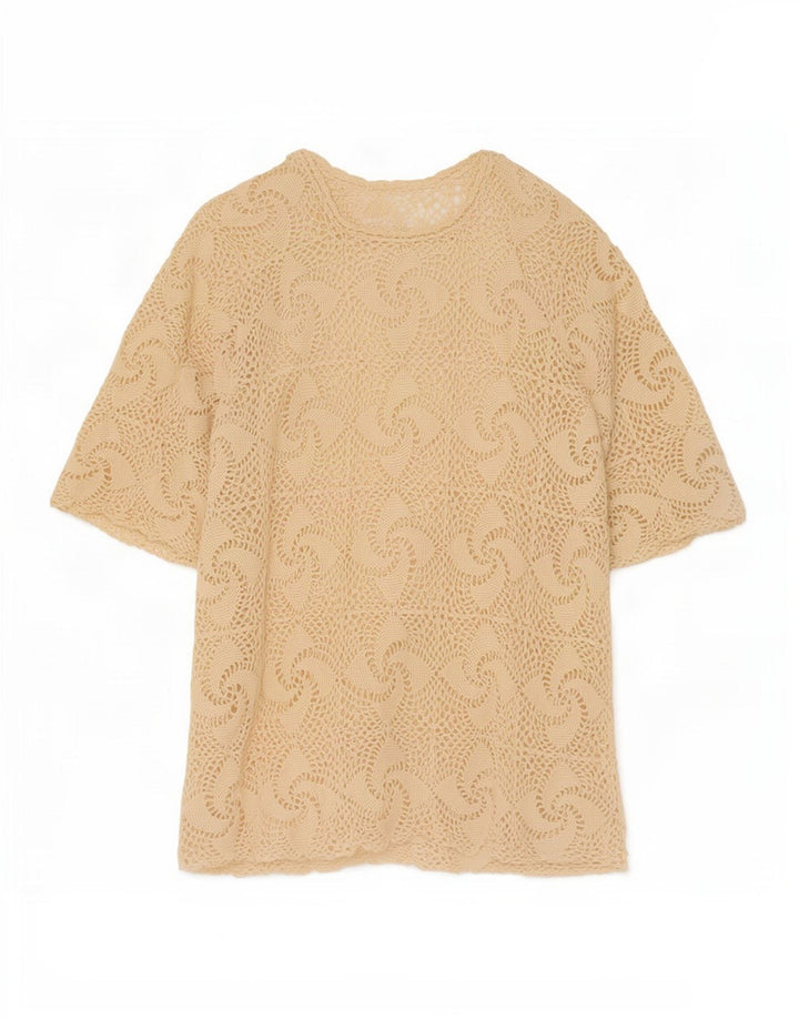 Vintage Womens Crochet Blouse Top UK 16 Large Beige