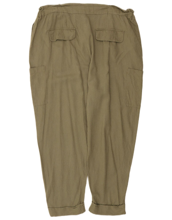 Zara Womens Pegged Cargo Trousers EU 44 XL W34 L26 Khaki Linen