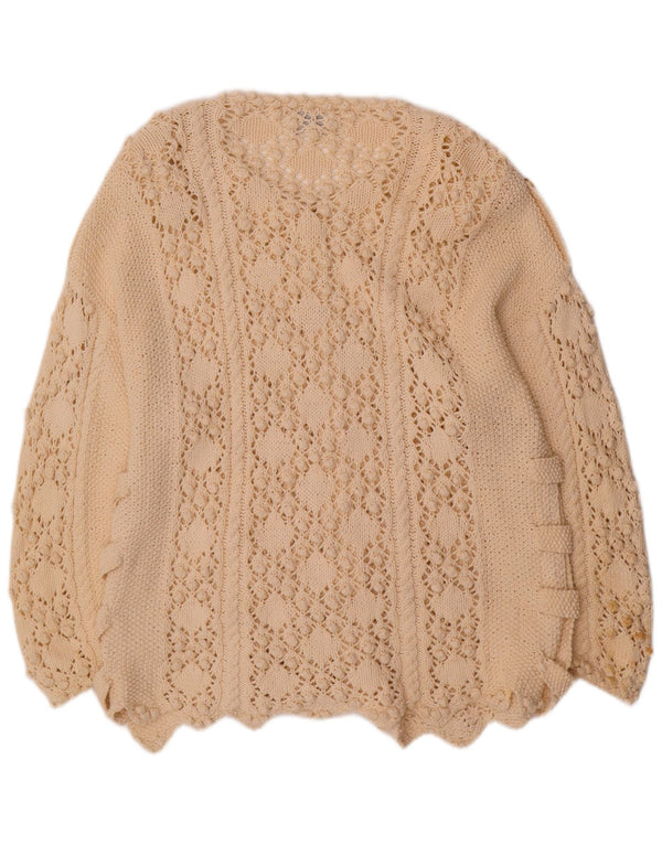 Golden Spiderweb Womens Cardigan Sweater UK 18 XL Off White Cotton