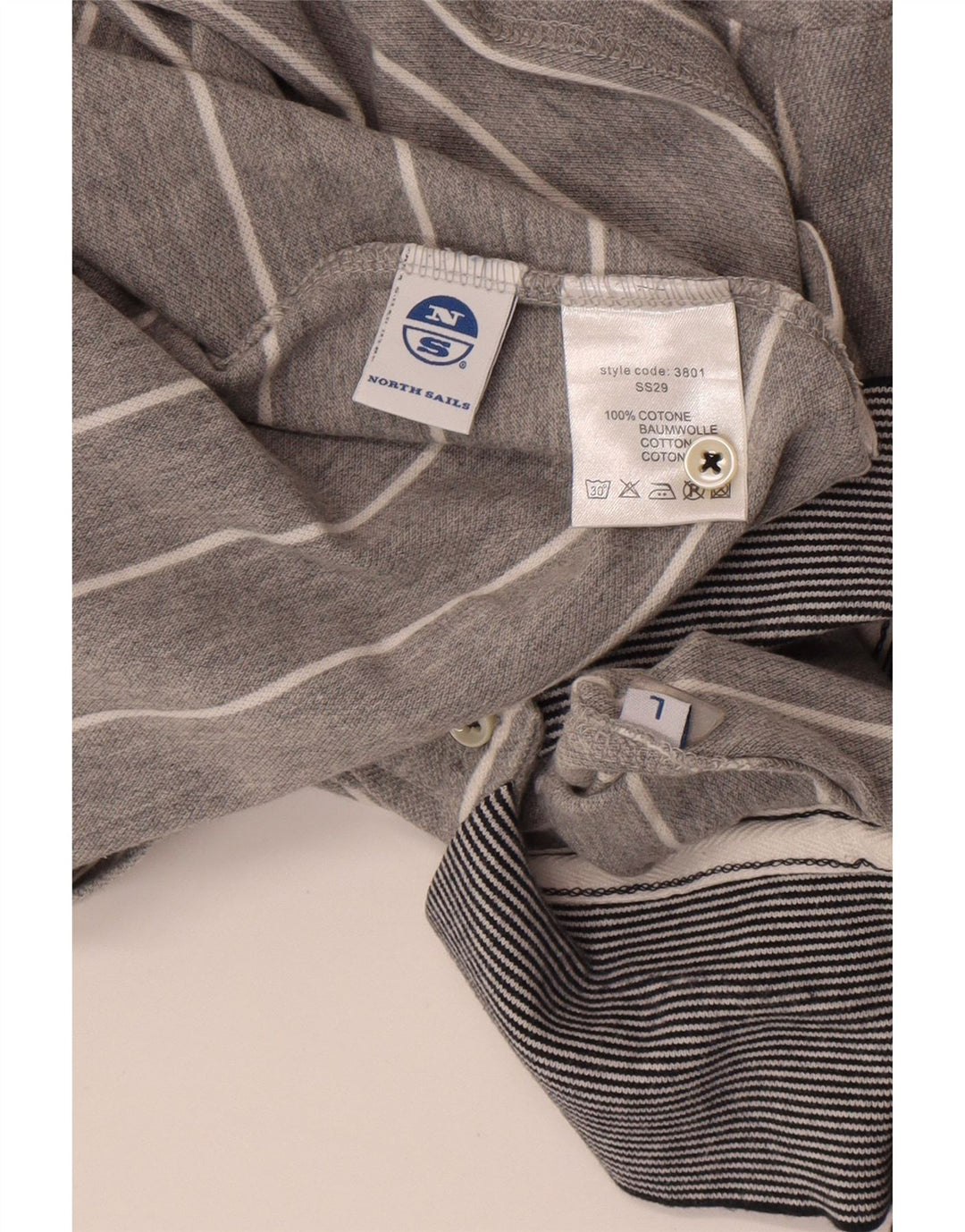 North Sails Mens Polo Shirt Large Grey Striped Cotton