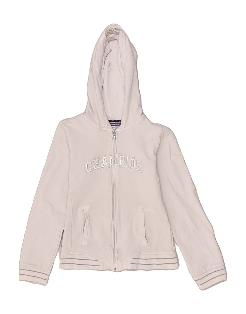 CHAMPION Girls Graphic Zip Hoodie Sweater 11-12 Years Large  White Cotton | Vintage Champion | Thrift | Second-Hand Champion | Used Clothing | Messina Hembry 