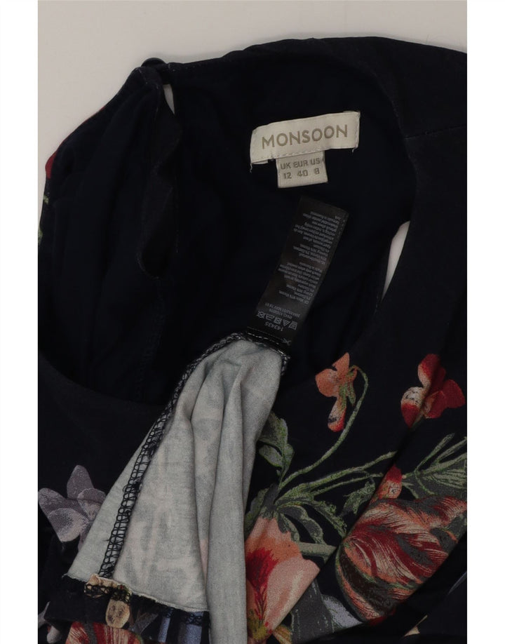 Monsoon Womens Off Shoulder Maxi Dress UK 12 Medium Navy Blue Floral