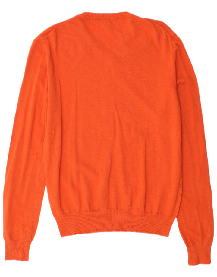 CALVIN KLEIN JEANS Womens V-Neck Jumper Sweater UK 14 Large Orange Wool
