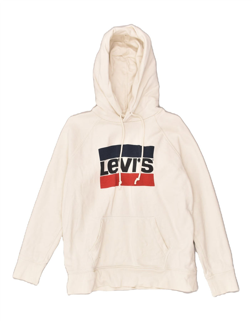 LEVI'S Womens Graphic Hoodie Jumper UK 14 Medium White Cotton | Vintage Levi's | Thrift | Second-Hand Levi's | Used Clothing | Messina Hembry 