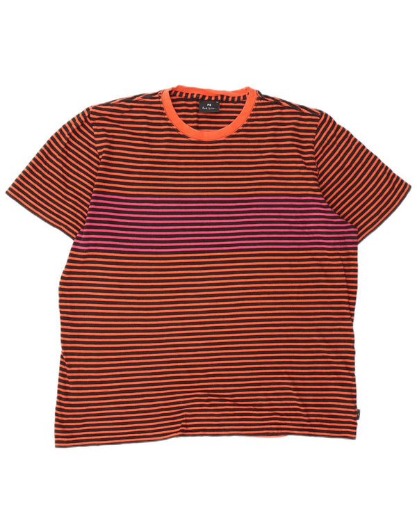 Paul Smith Mens T-Shirt Top XL Orange Striped Cotton