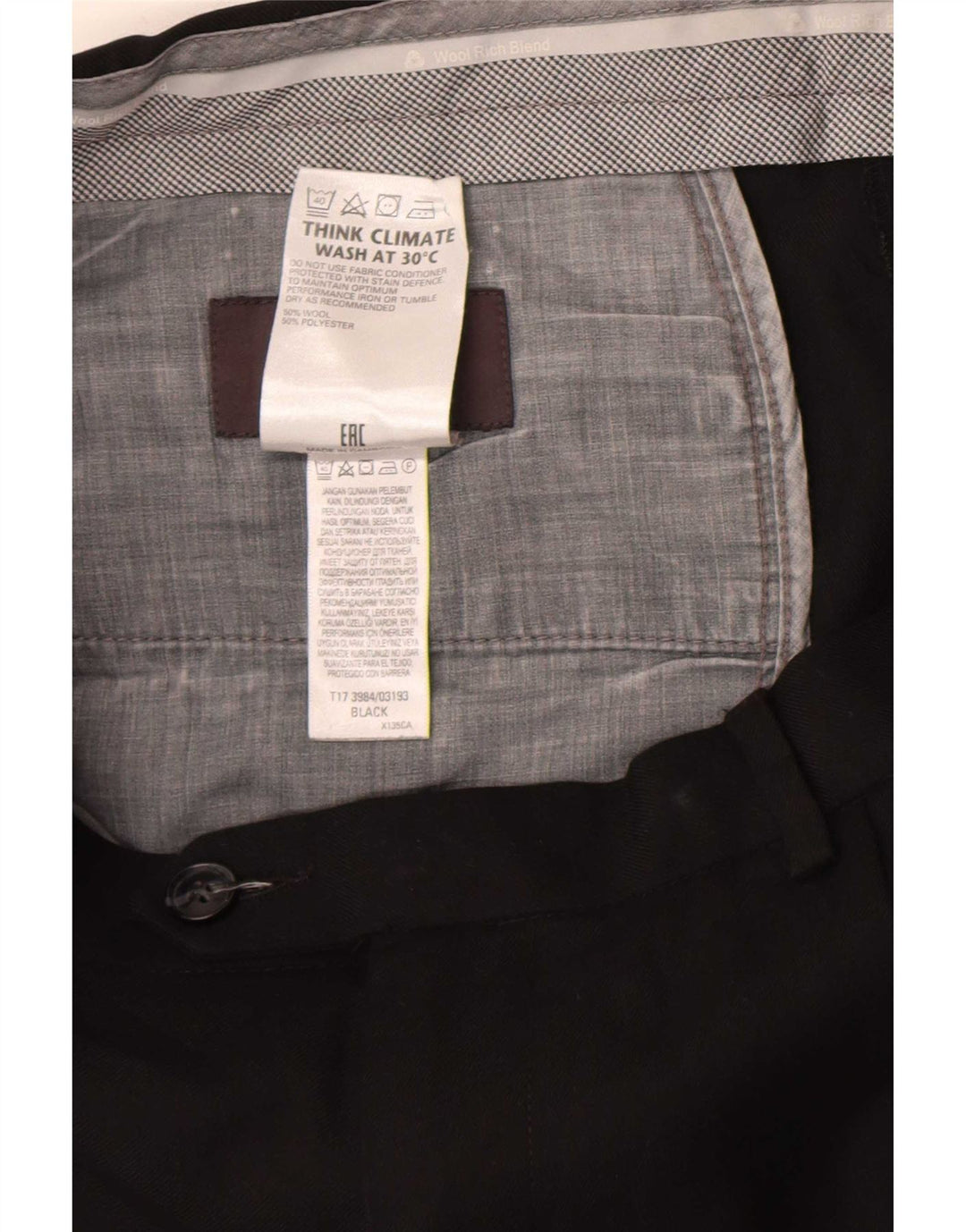 Marks & Spencer Mens Regular Fit Suit Trousers W36 L33 Black Wool