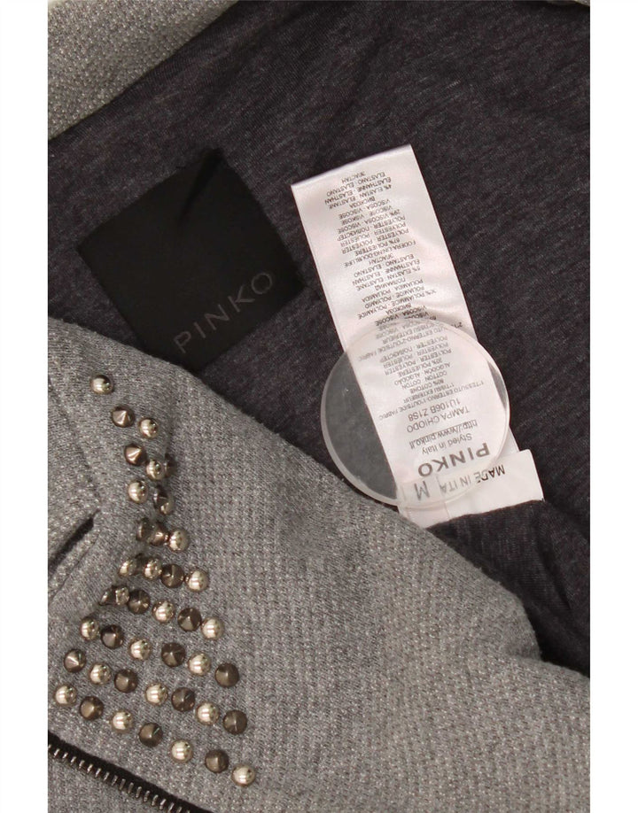 Pinko Womens Crop Bomber Jacket UK 12 Medium Grey Cotton