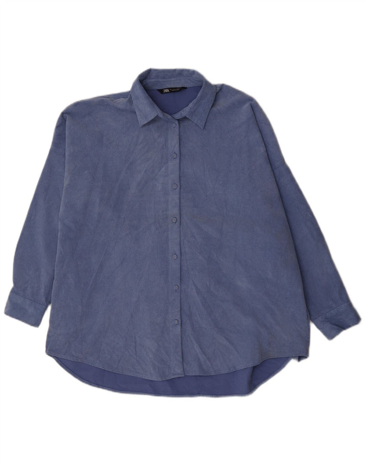 Zara Womens Oversized Corduroy Shirt UK 16 Large Blue Polyester