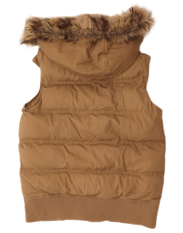 Fat Face Womens Hooded Padded Gilet UK 8 Small Beige Cotton