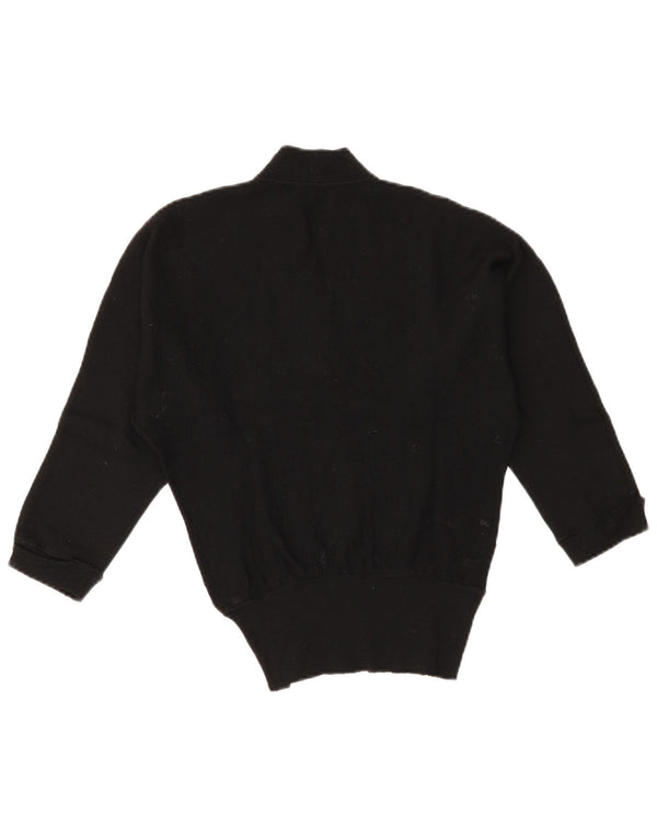 Reine Wolle Womens 3/4 Sleeve V-Neck Jumper Sweater UK 10 Small Black