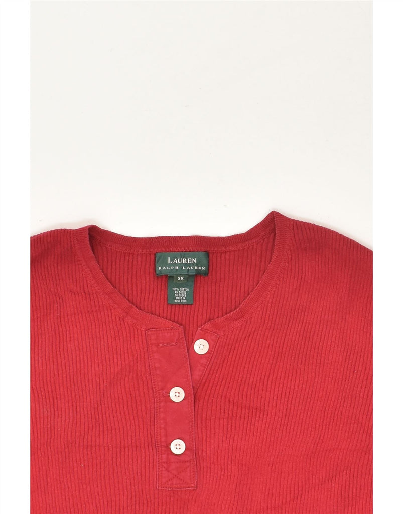 RALPH LAUREN Womens Top Long Sleeve UK 22 3XL Red Cotton | Vintage Ralph Lauren | Thrift | Second-Hand Ralph Lauren | Used Clothing | Messina Hembry 