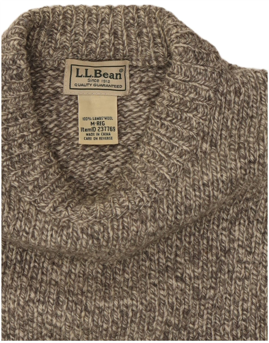 L.L.BEAN Mens Crew Neck Jumper Sweater Medium Grey Wool