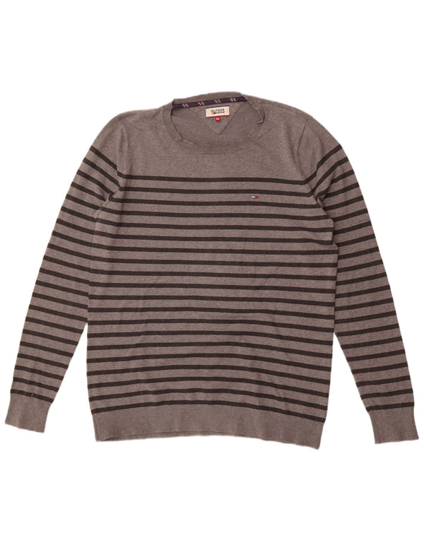 Tommy Hilfiger Mens Crew Neck Jumper Sweater 2XL Grey Striped Cotton
