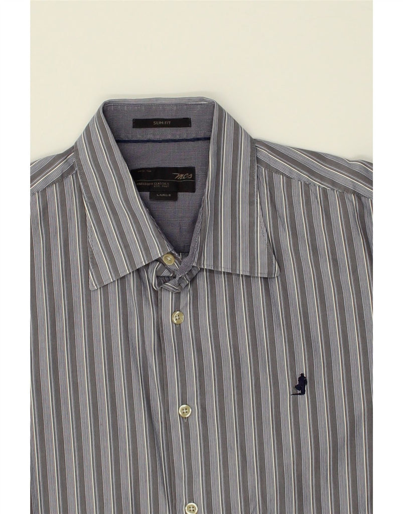 MARLBORO CLASSICS Mens Slim Fit Shirt Large Grey Striped Cotton | Vintage Marlboro Classics | Thrift | Second-Hand Marlboro Classics | Used Clothing | Messina Hembry 