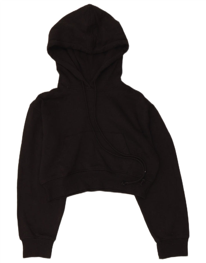 ZARA Womens Crop Hoodie Jumper UK 10 Small Black Polyester
