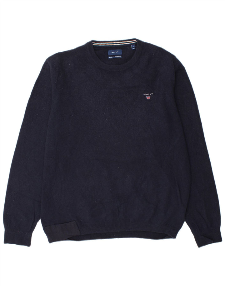 Gant Mens Crew Neck Jumper Sweater XL Navy Blue Wool