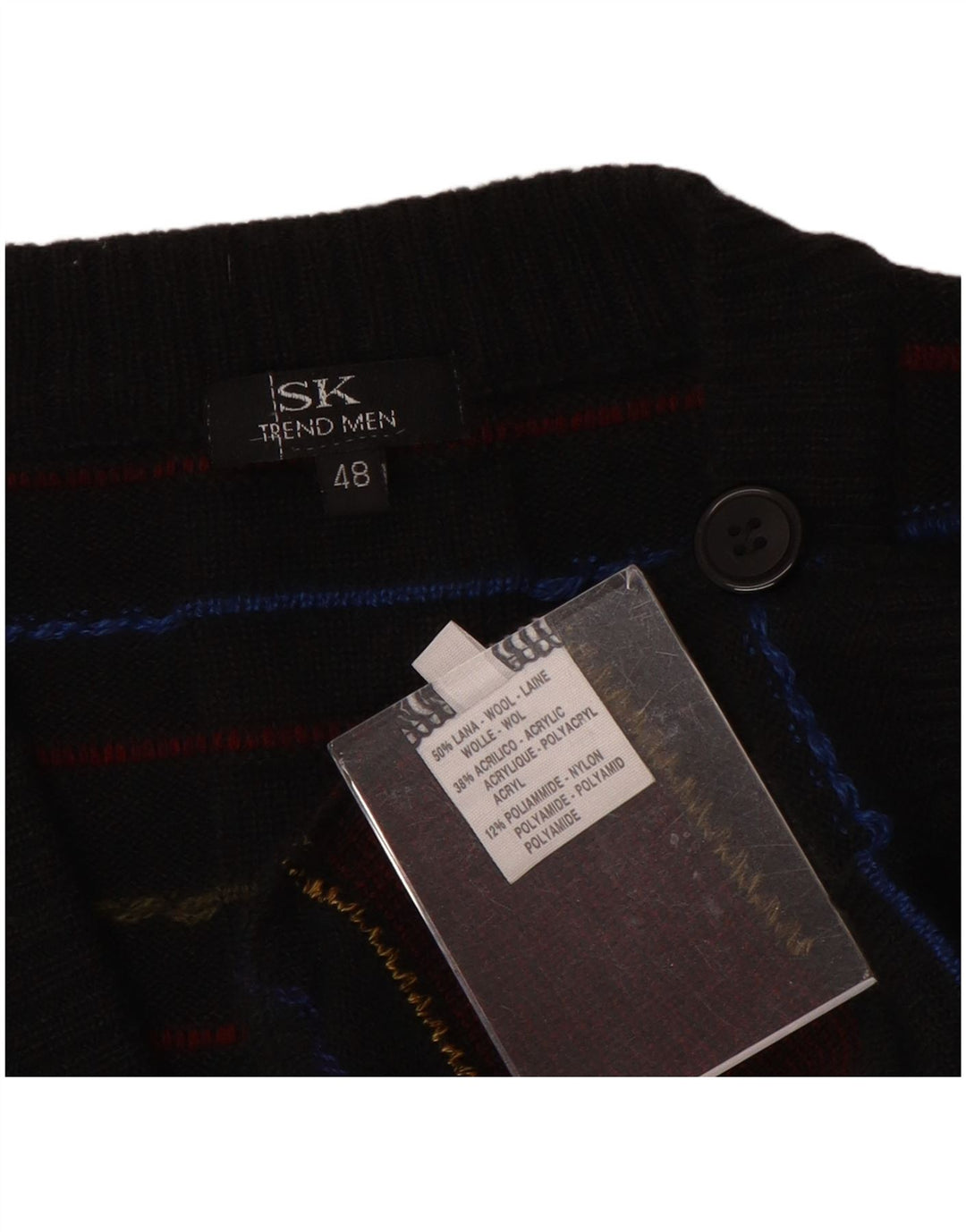 Vintage Mens Cardigan Sweater IT 48 Medium Black Check Wool