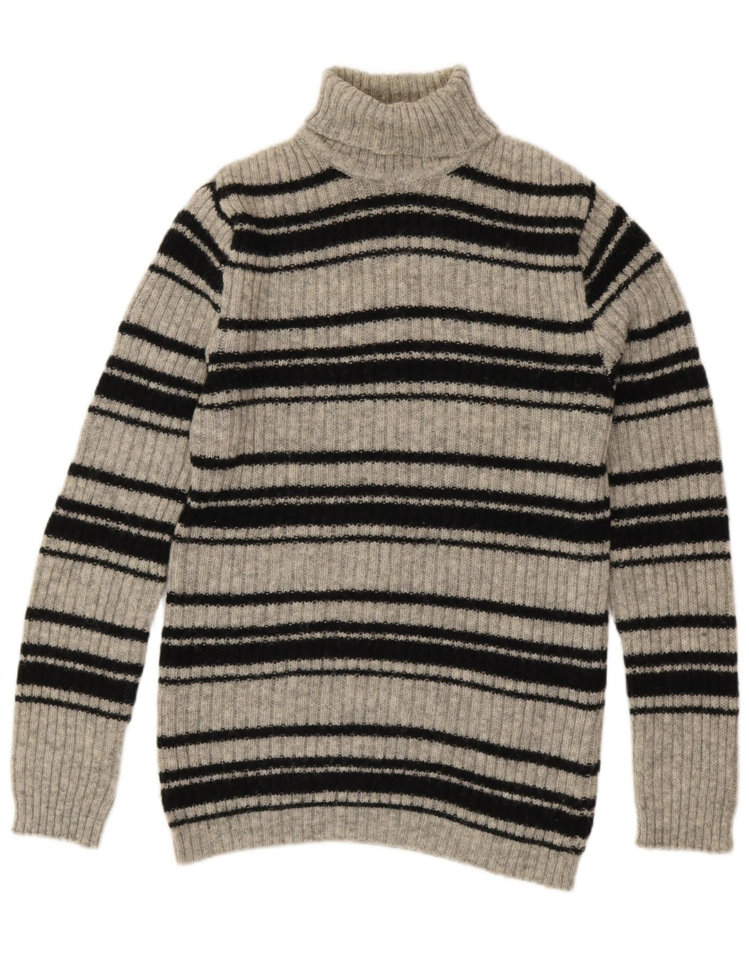 SHETLAND Womens Roll Neck Jumper Sweater UK 16 Large Grey Striped Wool