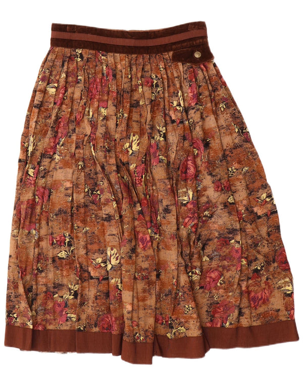 Seminole Womens Pleated Flared Skirt IT 44 Medium W28 Brown Floral Viscose