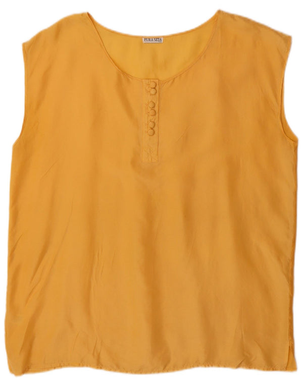 Vintage Womens Sleeveless Blouse Top UK 20 2XL Yellow Silk