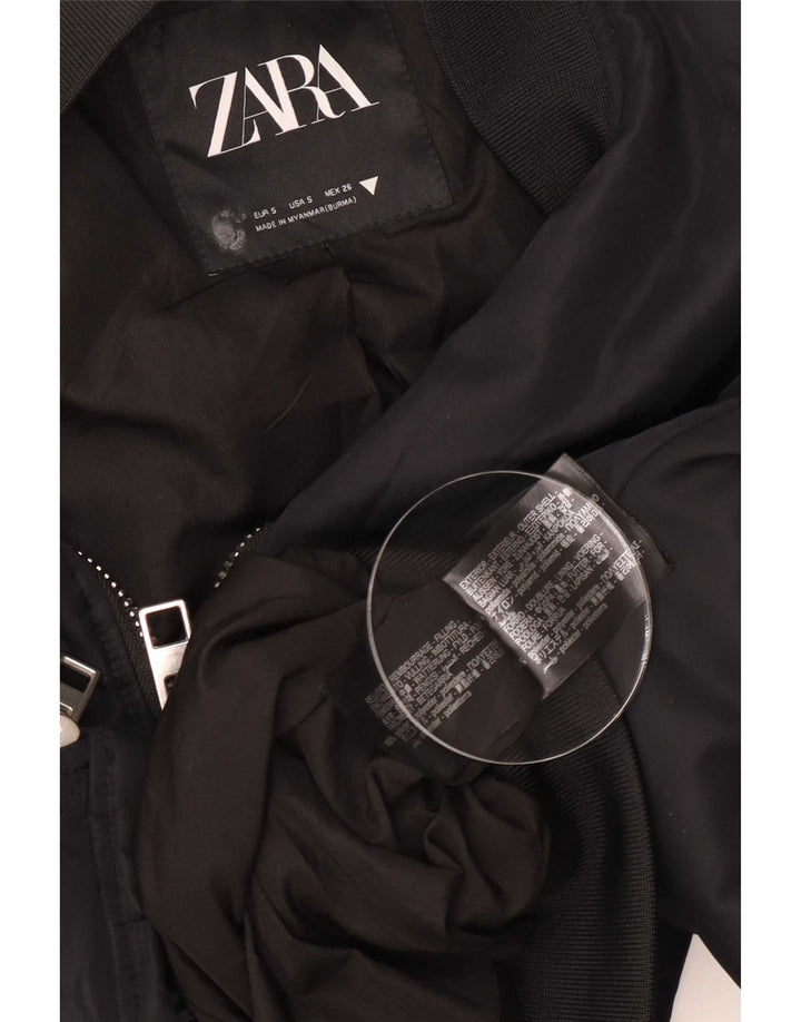 Zara Womens Crop Oversized Bomber Jacket UK 10 Small Black Polyamide