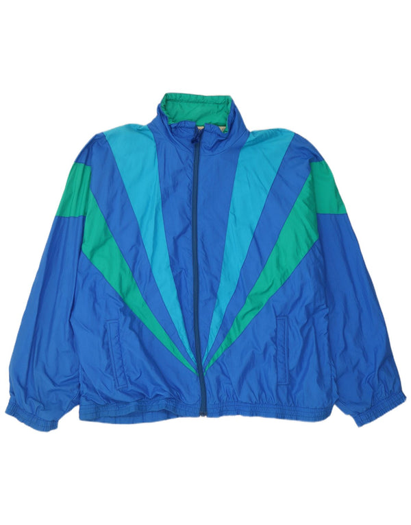 Vintage Mens Tracksuit Top Jacket UK 44 XL Blue Colourblock