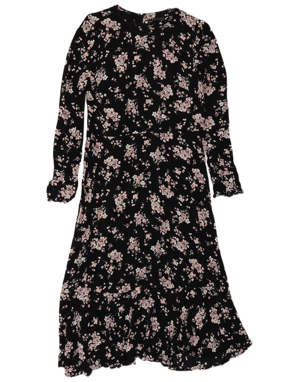 Marks & Spencer Womens Long Sleeve Maxi Dress UK 10 Small Black Floral