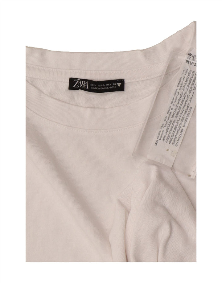 ZARA Womens T-Shirt Top UK 16 Large White Cotton Vintage Zara and Second-Hand Zara from Messina Hembry 