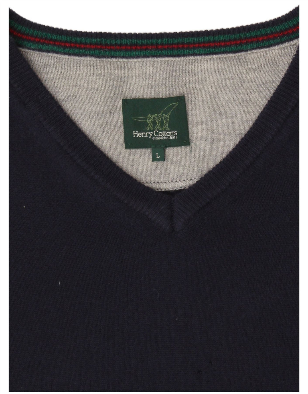 HENRY COTTONS Mens V-Neck Jumper Sweater Large Navy Blue