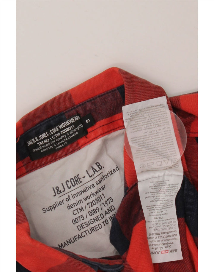 JACK & JONES Mens Flannel Shirt Small Red Check Cotton