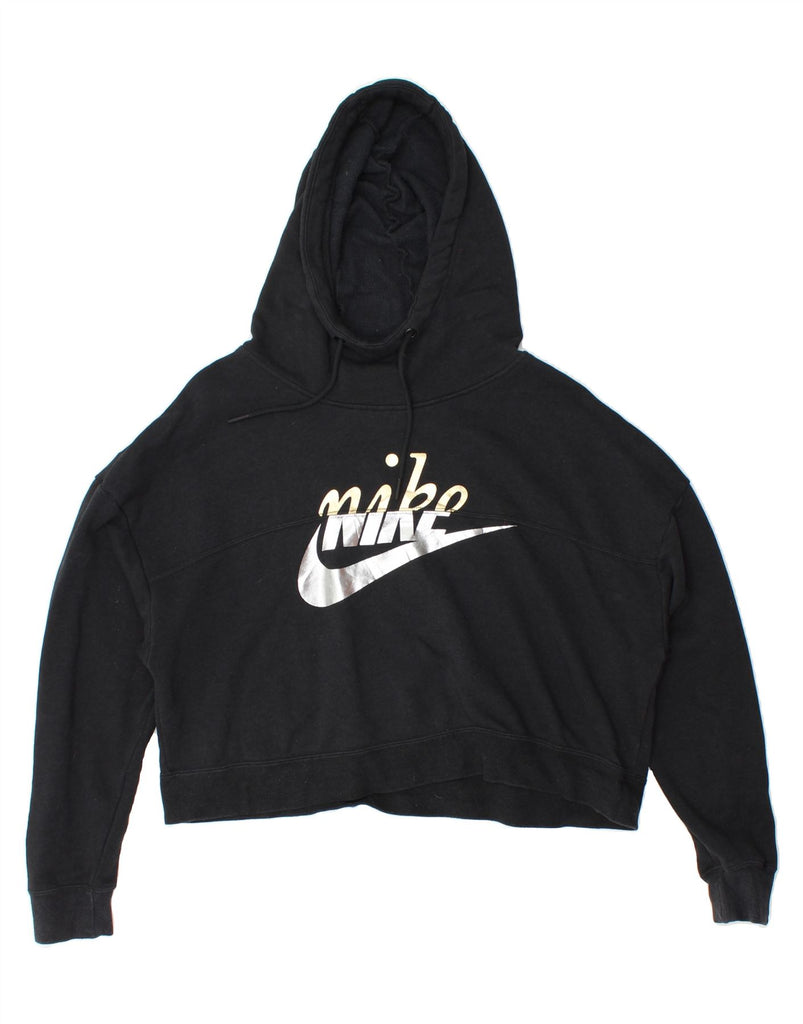 NIKE Womens Oversized Crop Graphic Hoodie Jumper UK 14 Medium Black Cotton Vintage Nike and Second-Hand Nike from Messina Hembry 