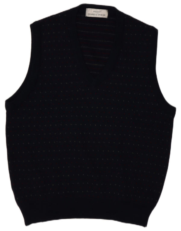 Marks & Spencer Mens Vest Tank Top Large Navy Blue Spotted Wool