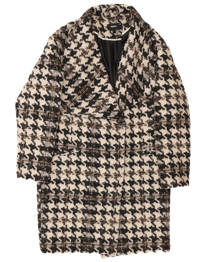 Mexx Womens Overcoat UK 14 Large Black Houndstooth Wool