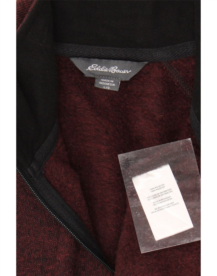 EDDIE BAUER Mens Zip Neck Sweatshirt Jumper Large Burgundy Flecked
