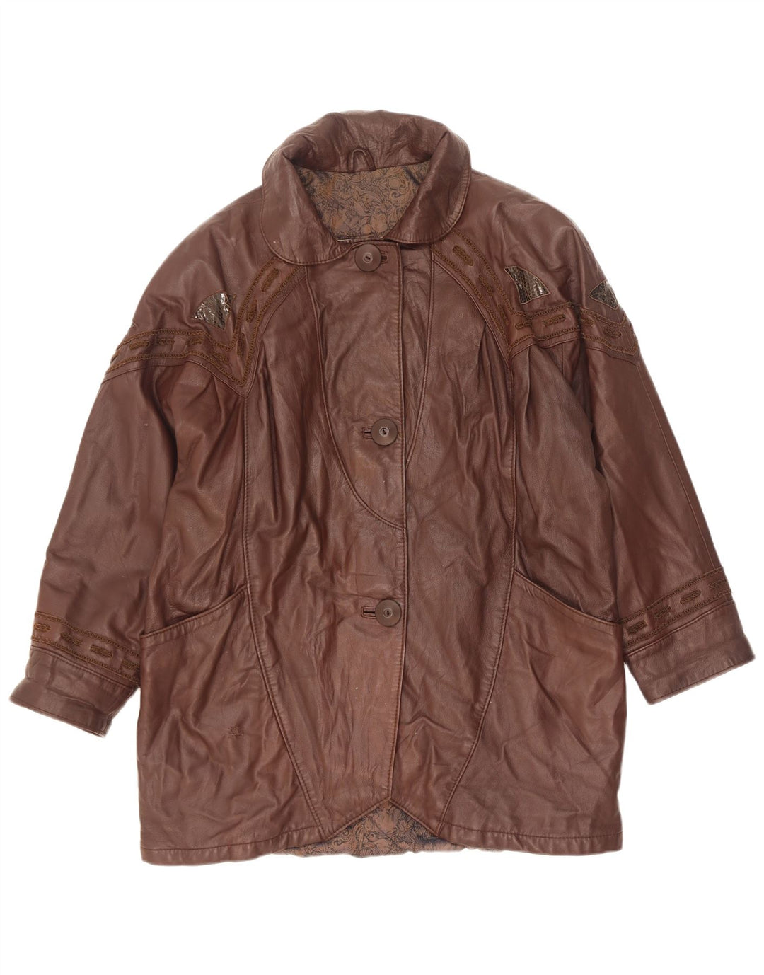 Marcos Womens Oversized Leather Coat IT 40 Small Brown Leather