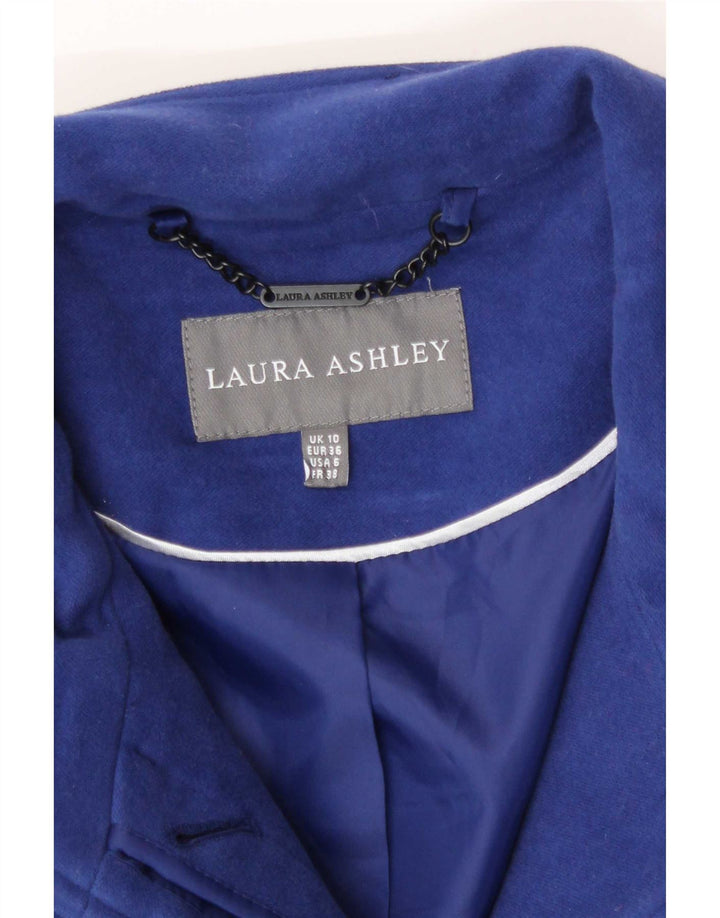 Laura Ashley Womens Overcoat UK 10 Small Blue Cotton