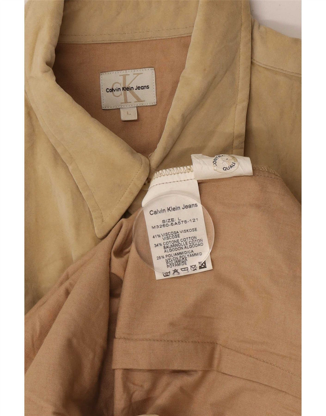 Calvin Klein Jeans Mens Shirt Large Beige Viscose