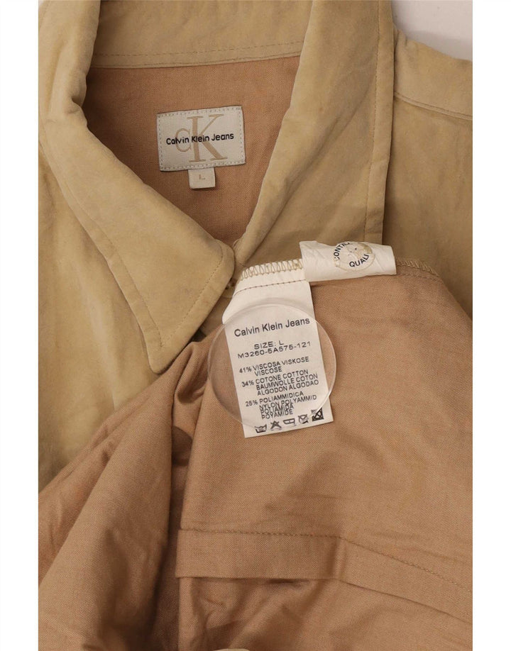 Calvin Klein Jeans Mens Shirt Large Beige Viscose