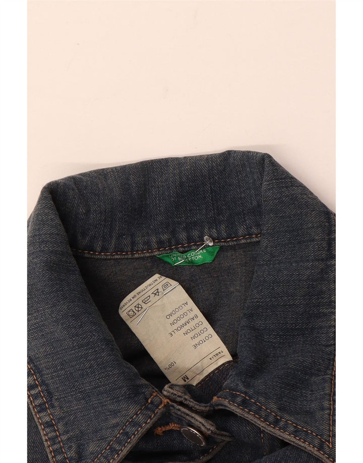Benetton Womens Crop Denim Jacket UK 14 Medium Blue Cotton