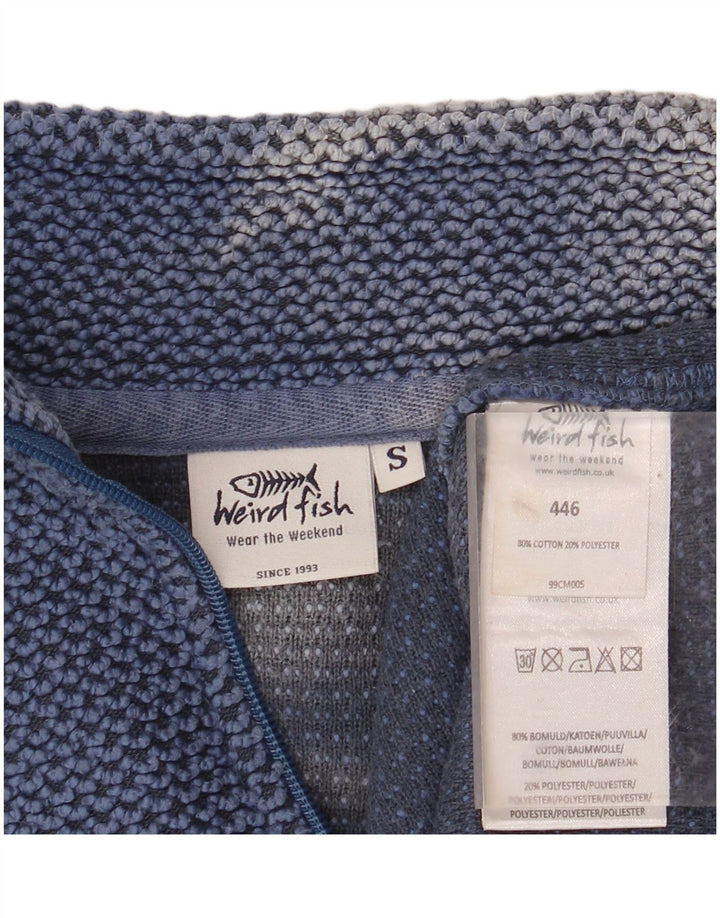 WEIRD FISH Mens Zip Neck Sweatshirt Jumper Small Blue Cotton