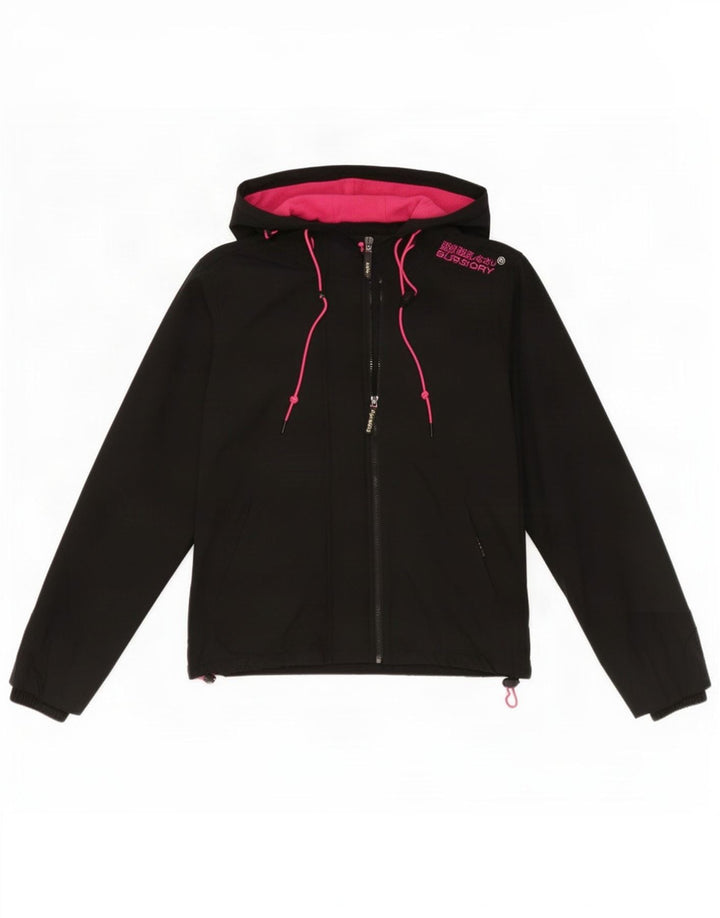 Superdry Womens Hooded Windbreaker Jacket UK 16 Large Black Polyester