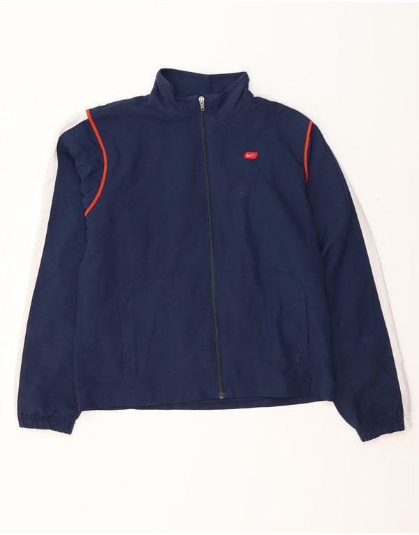 NIKE Boys Tracksuit Top Jacket 13-14 Years XL Navy Blue Colourblock