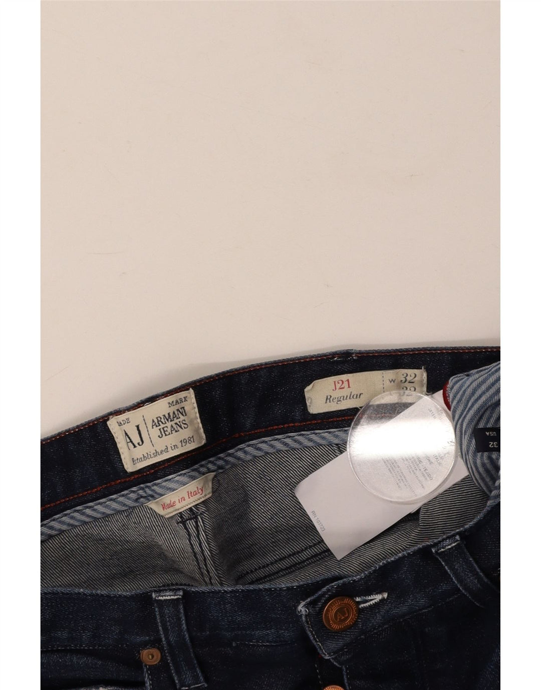 ARMANI Mens Regular Fit Straight Jeans W32 L32 Navy Blue Cotton