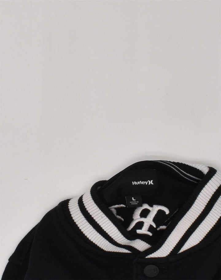 HURLEY Boys Graphic Varsity Jacket 11-12 Years Large Black Cotton