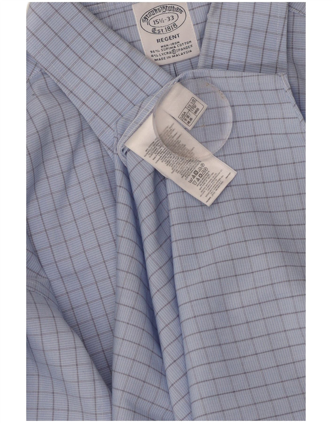 Brooks Brothers Mens Regent Shirt Size 15 1/2 Medium Blue Check Cotton