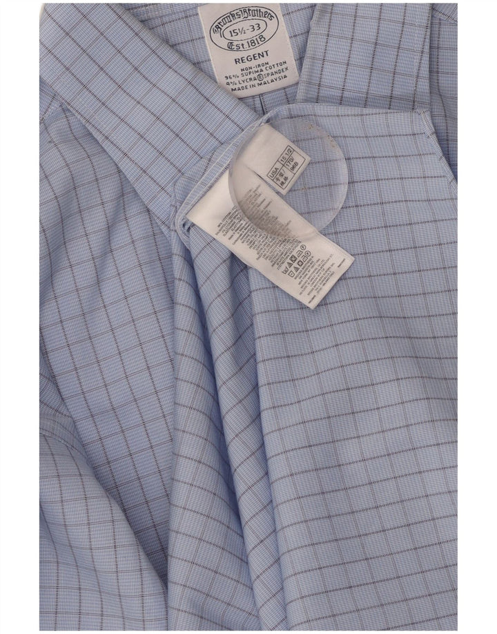 Brooks Brothers Mens Regent Shirt Size 15 1/2 Medium Blue Check Cotton