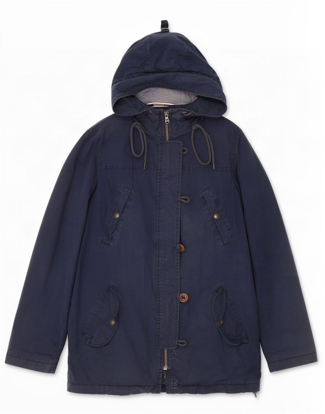 Fat Face Womens Hooded Parka Jacket UK 12 Medium Navy Blue Cotton